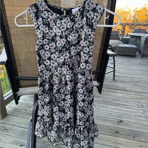 Floral Black and White Kids Casual Dress